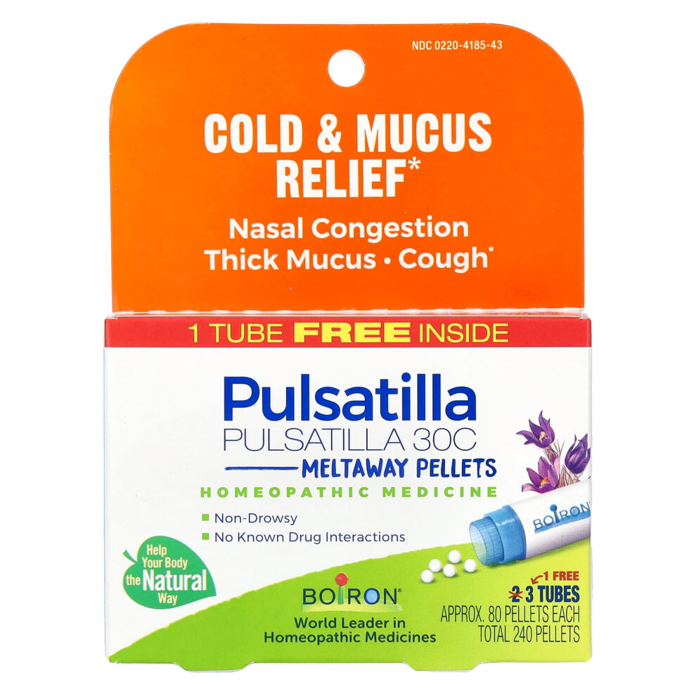 Boiron , Pulsatilla, Meltaway Pellets, 30C, 3 Tubes, 80 Pellets Each