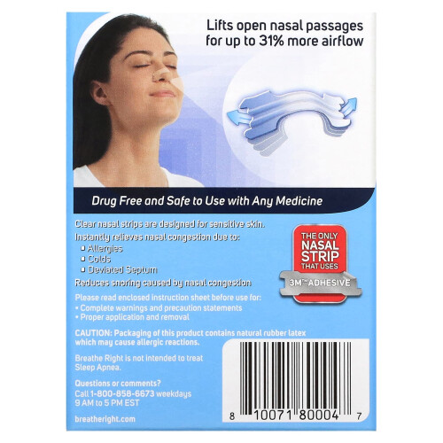 Breathe Right, Nasal Strips, SM/Med, Clear, 30 Count 1
