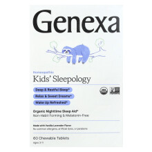 Genexa, Kids' Sleepology, Organisches Nacht-Schlafmittel, 3-11 Jahre, Vanille-Lavendel, 60 Kautabletten
