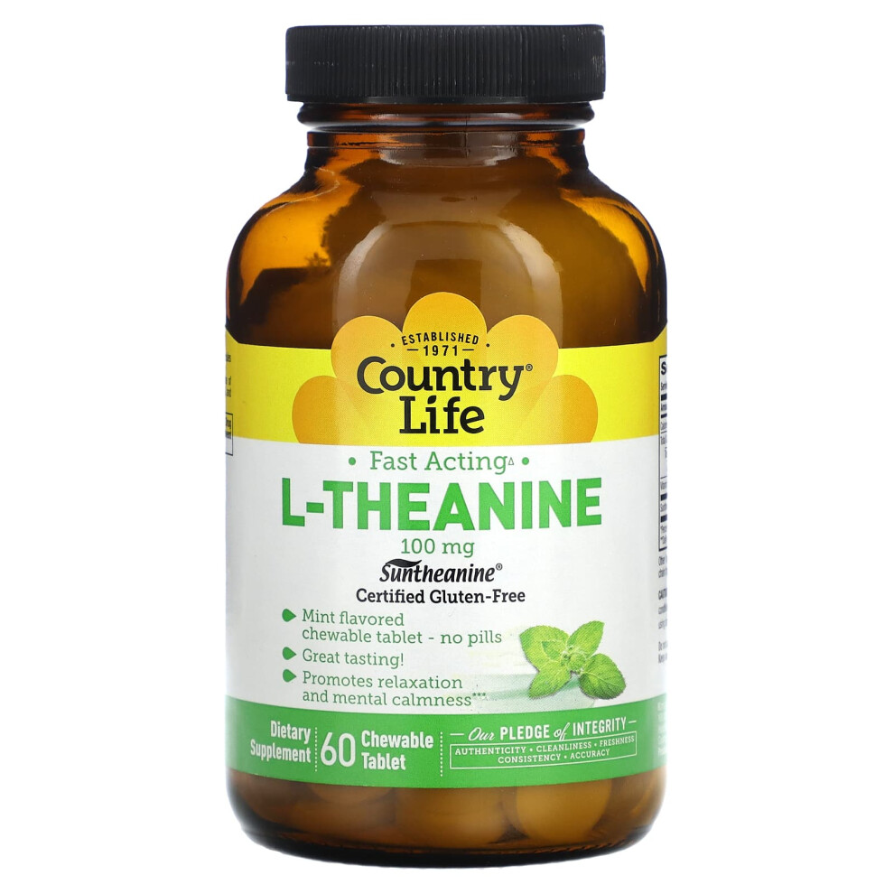 Country Life , L-Theanine, 100 Mg, 60 Chewable Tablet