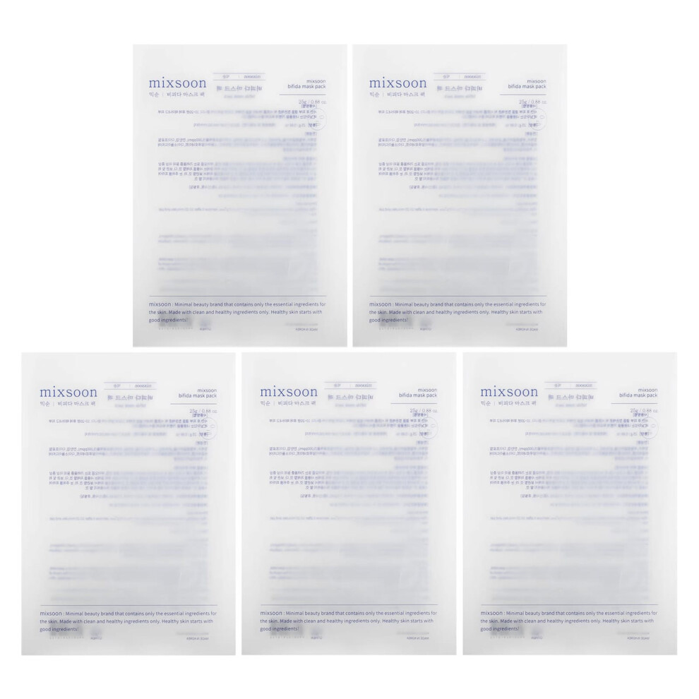 Mixsoon , Bifida Beauty Mask Pack, 5 Masks, 0.17 Oz (5 G) Each