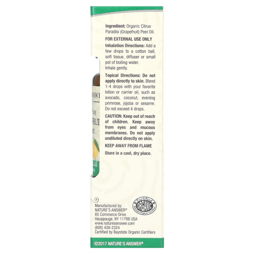 Nature's Answer, 100% Reines Bio-Ätherisches Öl, Grapefruit, 0,5 fl oz (15 ml) 1
