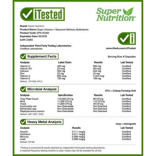 Super Immune+ Multivitamines avec Vitamine C, Vitamine D et Bêta-Glucane, Sans Fer 2