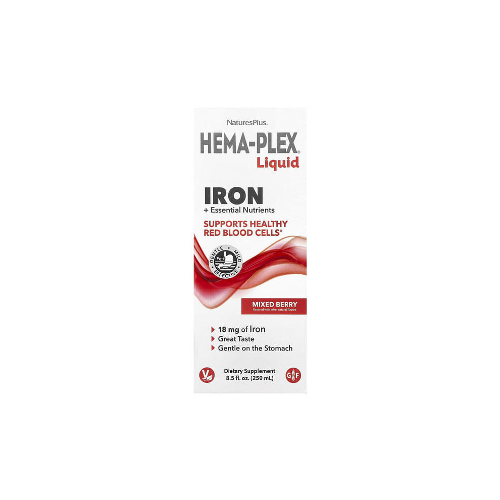 Naturesplus Hema-Plex Liquid, Iron + Essential Nutrients, Mixed Berry