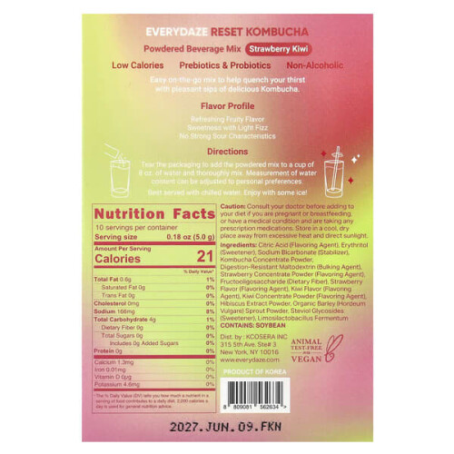 Reset Kombucha, Powdered Beverage Mix, Strawberry Kiwi 1