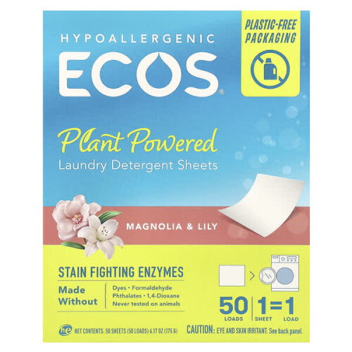 ECOS, Plant Powered Laundry Detergent Sheets, Magnolia & Lily