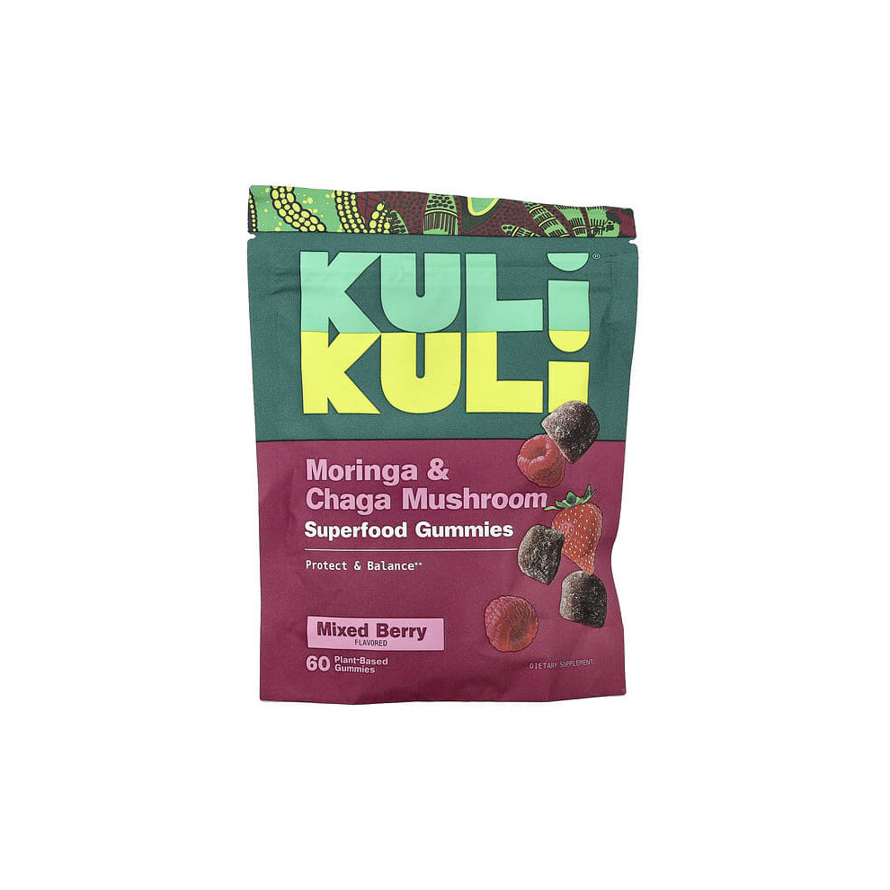 Kuli Kuli Superfood Gummies, Moringa & Chaga Mushroom, Mixed Berry