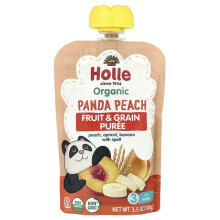 Holle, Biologische Fruit & Graan Puree, Panda Peach, 8+ Maanden, Peach, Apricot, Banana Met Spelt, 3.5 oz (100 g)