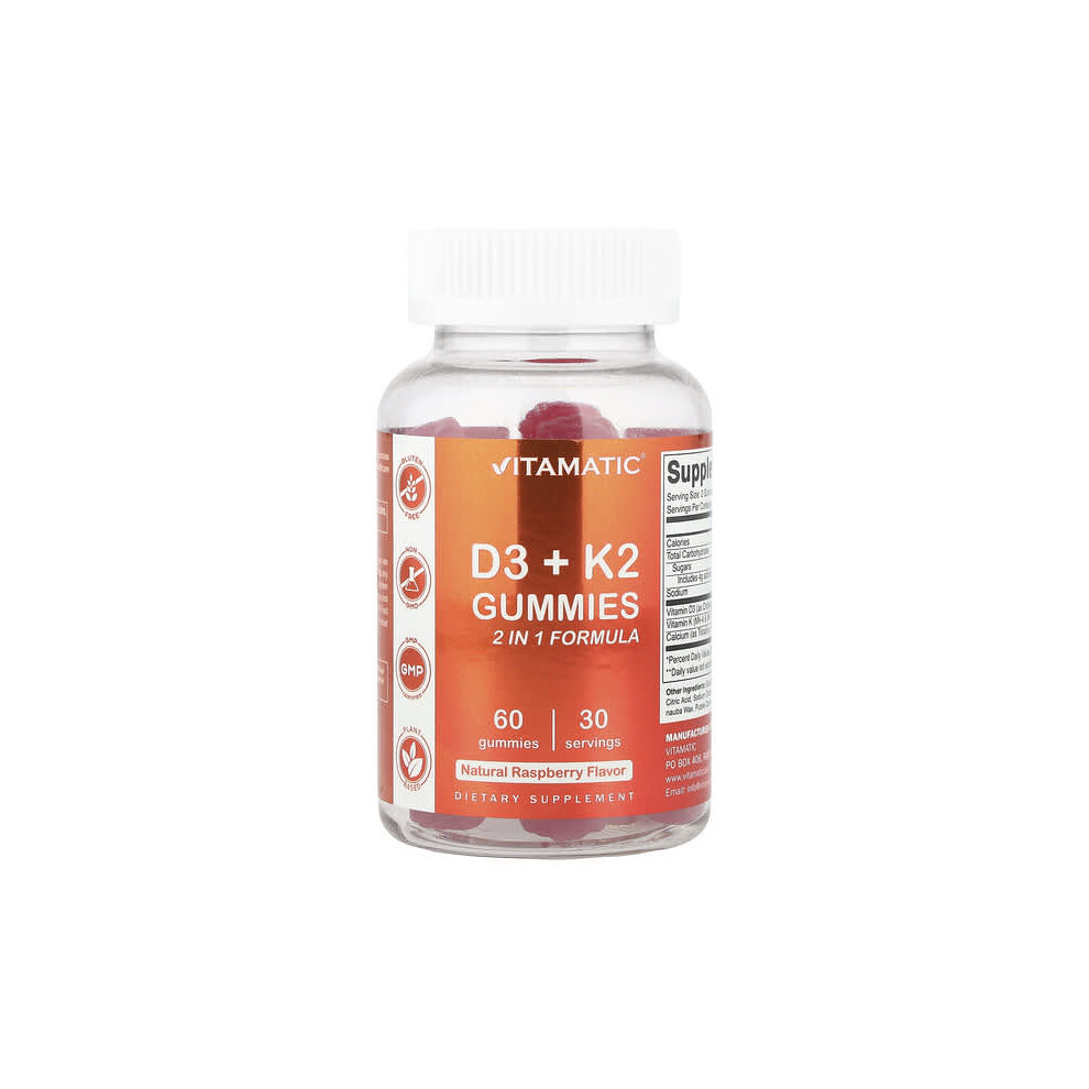 Vitamatic D3 + K2 Gummies, Natural Raspberry