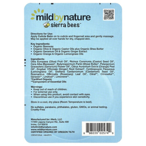 Sierra Bees, Baume pour les Cuticules, Géranium, Orange et Citronnelle 2