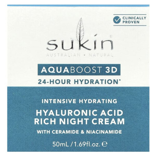 Sukin Sukin, AquaBoost 3D, Υαλουρονικό Οξύ Πλούσιο Νυχτερινό Κρέμα, 1.69 fl oz (50 ml) 1