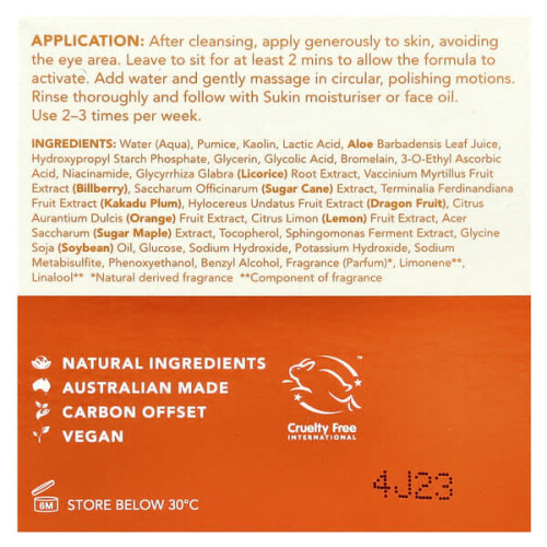 Sukin Glow Active-C, Exfoliant 2-en-1 Vitamine C 1