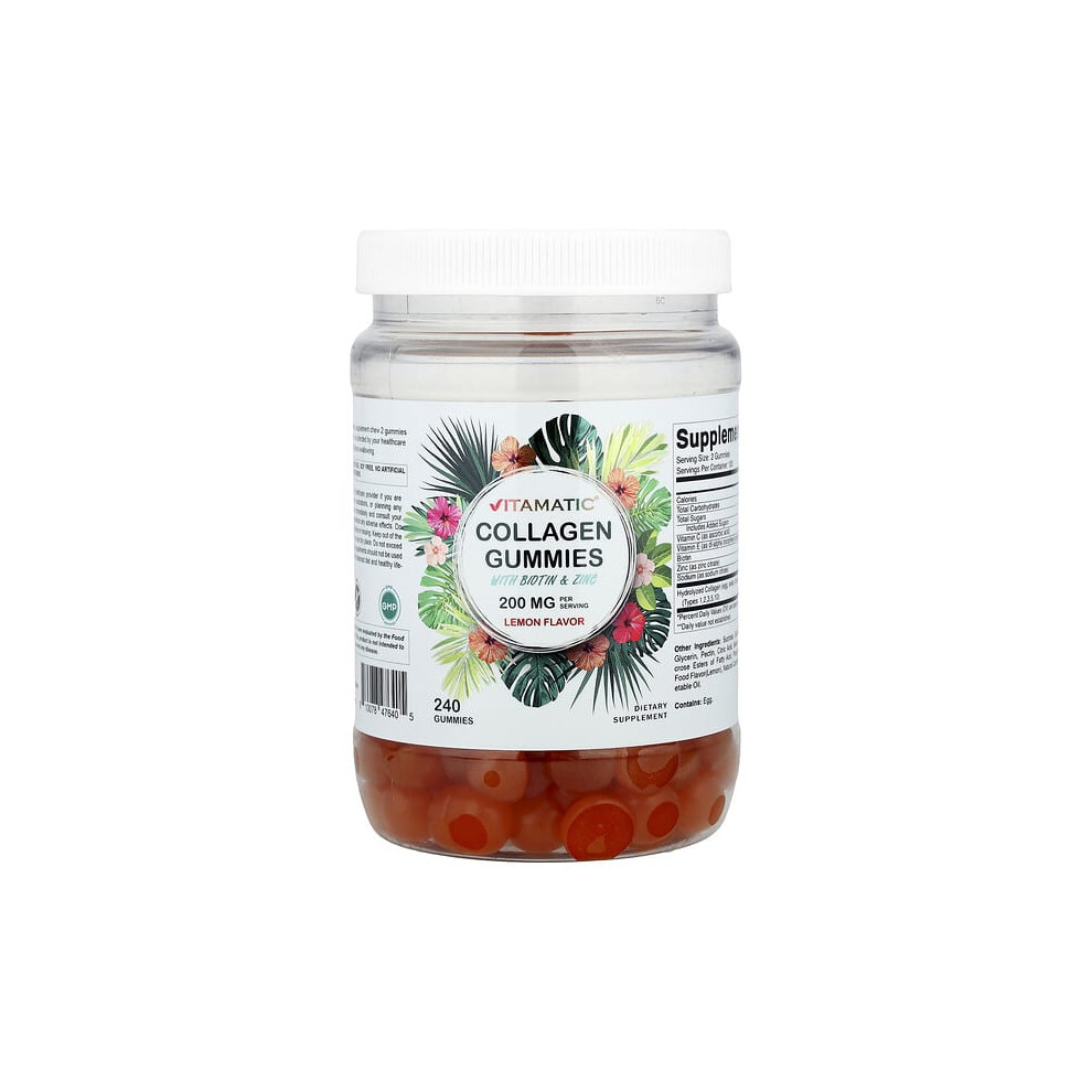 Vitamatic Collagen Gummies With Biotin & Zinc, Lemon