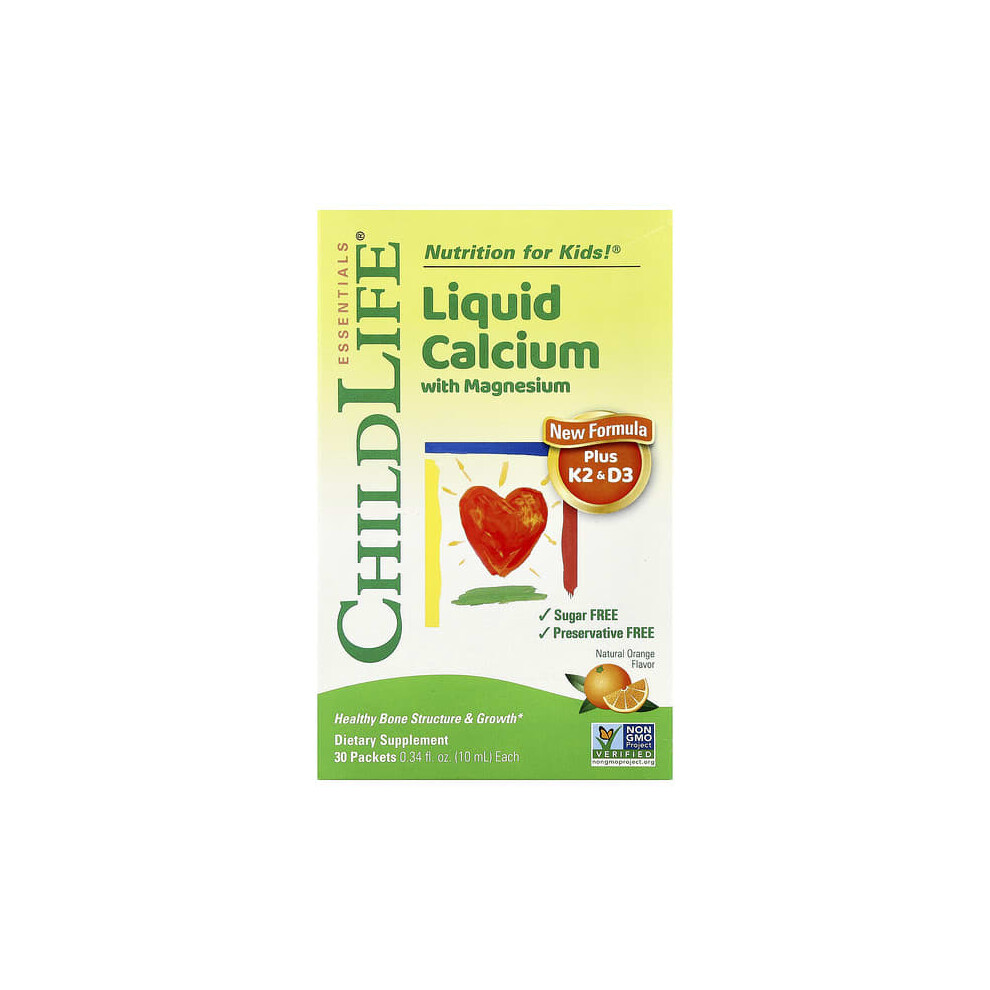 Childlife Essentials Orange Liquid Calcium With Magnesium Plus K2 & D3, Natural