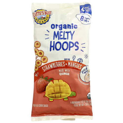 Bio-Melty Hoops, Puffmais-Snack, 8+ Monate, Erdbeeren + Mangos