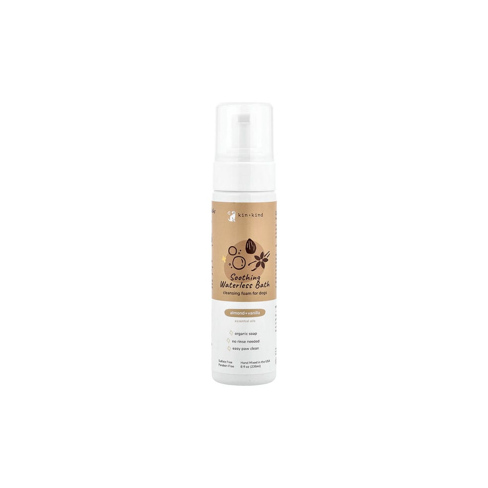 Kin+Kind Soothing Waterless Bath, Cleansing Foam For Dogs, Almond + Vanilla