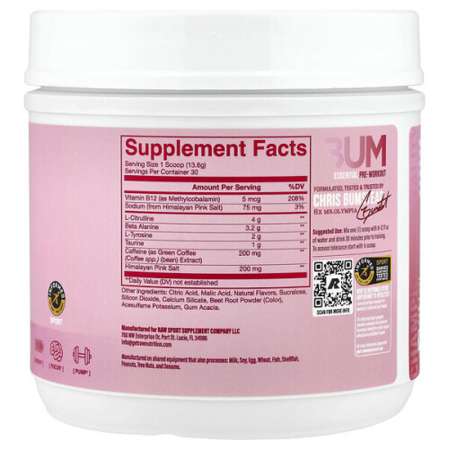 Bum Essentials, Essential Pre-Workout, Himbeer-Cremeeis 1