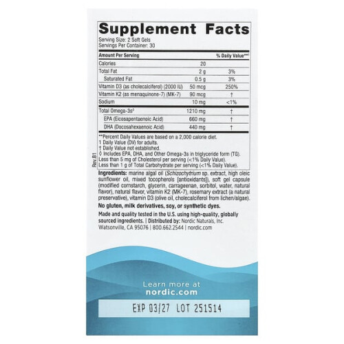 Nordic Naturals Ultimate Omega, Pflanzlich Mit D3 + K2, Zitrone 1