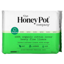 The Honey Pot Company, Protège-slips Flux Abondant Couverture 100% Coton Bio, 20 Unités