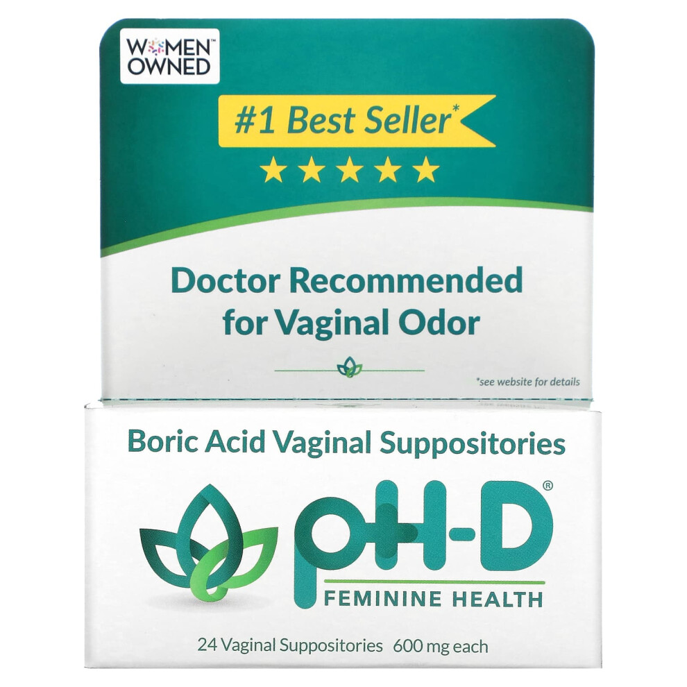 Ph-D Feminine Health , Boric Acid Vaginal Suppositories, 600 Mg, 24 Vaginal Suppositories