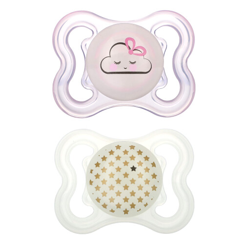 MAM MAM, Supreme Night Pacifier, 0-6 Months, Pink/Clear, 2 Count 2