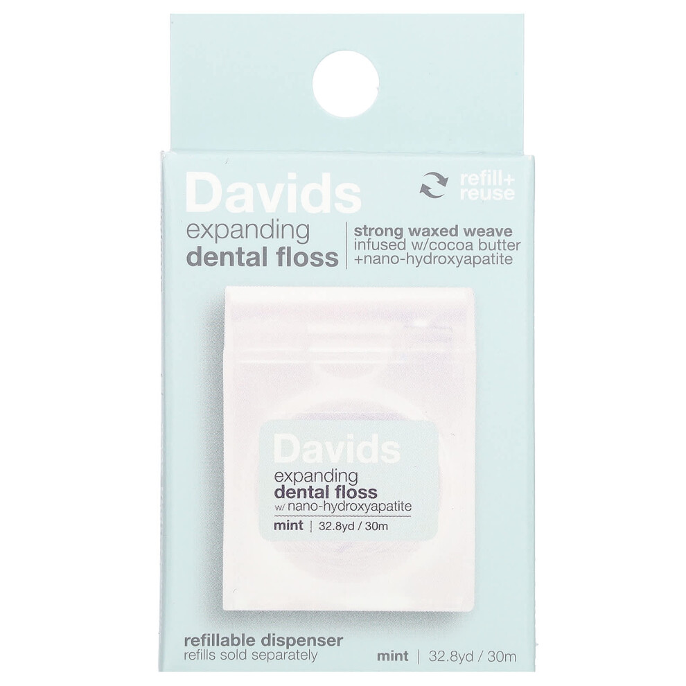 Davids Natural Toothpaste , Expanding Dental Floss, Mint, 32.8 Yd (30 M)