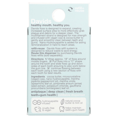 Davids Natural Toothpaste, Expanding Dental Floss, Mint, 32.8 yd (30 m) 1