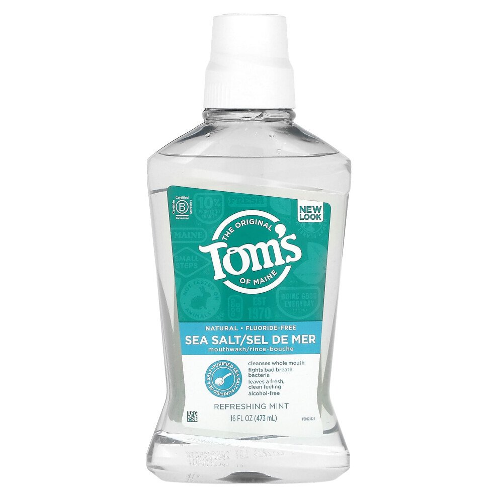 Tom's Of Maine , Sea Salt Mouthwash, Fluoride Free, Refreshing Mint, 16 Fl Oz (473 Ml)