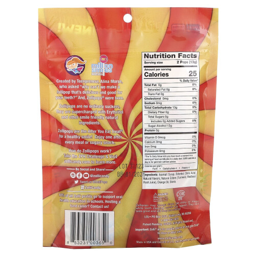 Zollipops, The Clean Teeth Pops, Cherry + Pineapple, Approx. 23-25 Pops, 5.2 oz 1