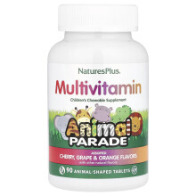 NaturesPlus, Animal Parade, Kinder-Kau-Multivitamin, Gemischt, 90 tierförmige Tabletten