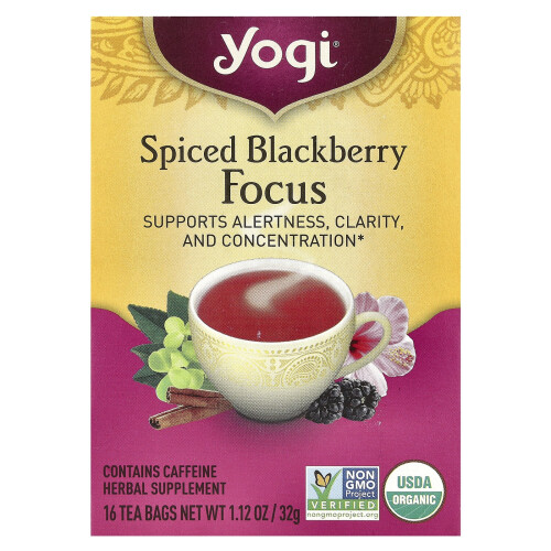 Yogi Tea, Concentration Mûre Noire Épicée, 16 Sachets de Thé, 1,12 oz (32 g)