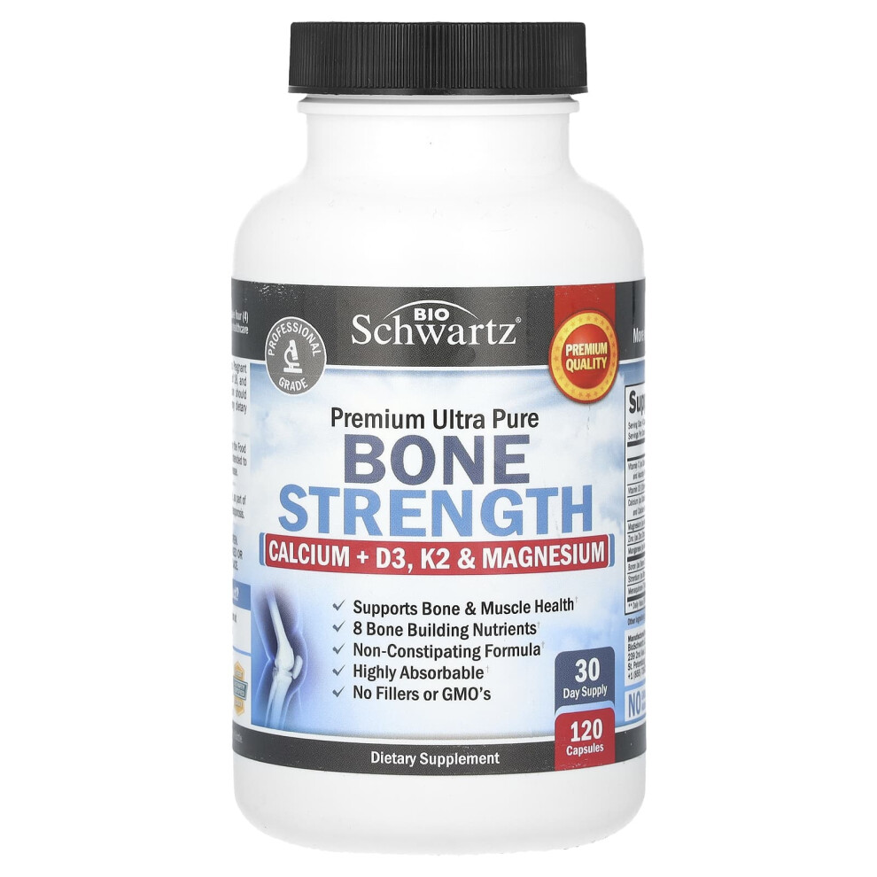 Bioschwartz , Premium Ultra Pure Bone Strength, Calcium + D3, K2 & Magnesium, 120 Capsules