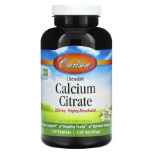 Carlson, Citrate de Calcium à Mâcher, Vanille Naturelle, 250 mg, 120 Comprimés