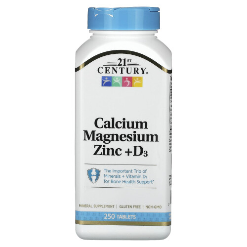 21st Century, Calcium Magnésium Zinc + D3, 250 Comprimés