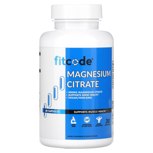 fitcode, Citrate de Magnésium, 400 mg, 60 Capsules Végétales (200 mg par Capsule)
