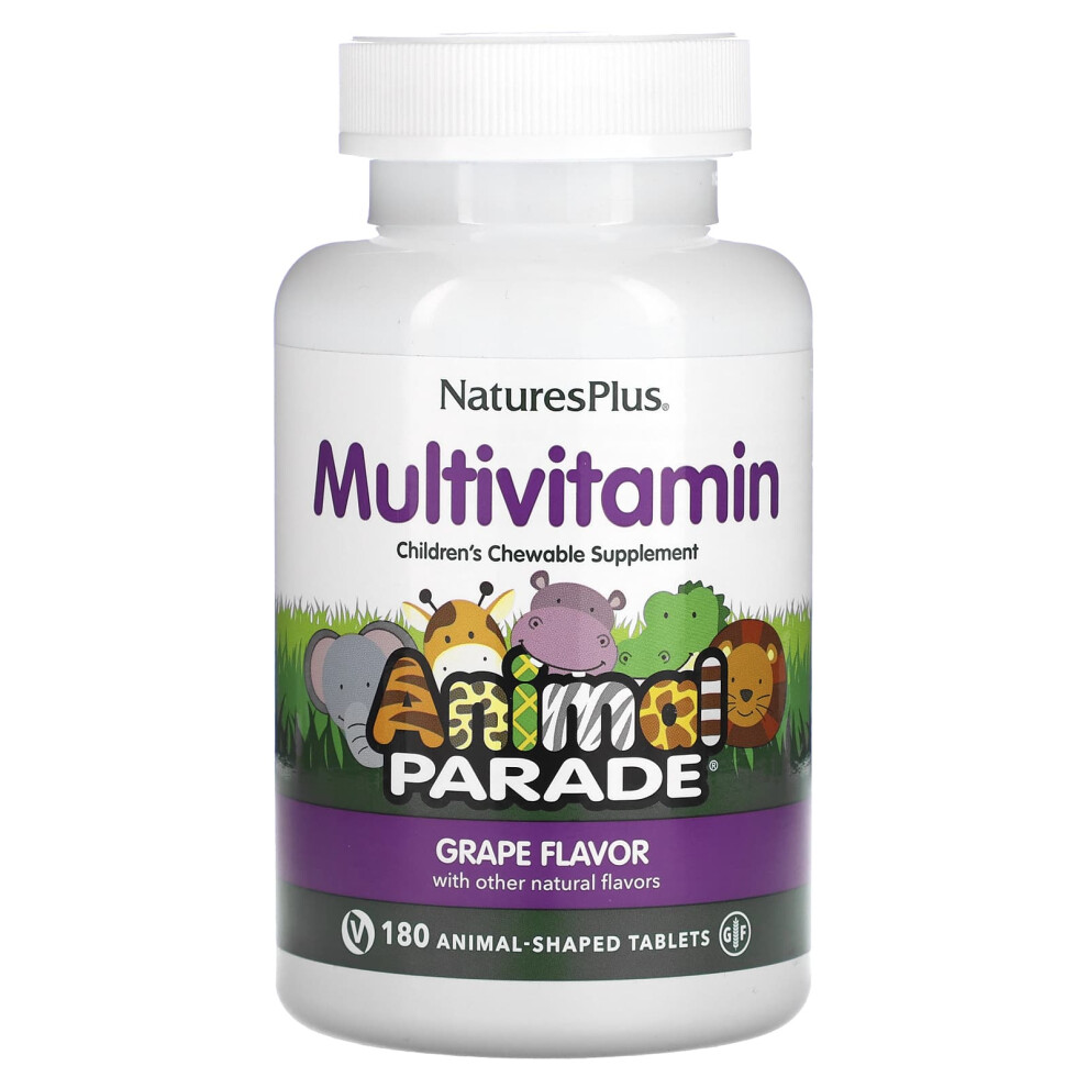 Naturesplus , Animal Parade, Children's Chewable Multivitamin Supplement, Grape, 180 Animal-Shaped Tablets