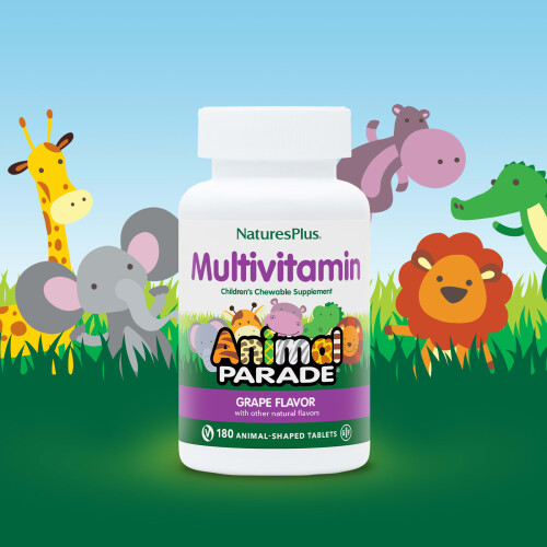 NaturesPlus, Animal Parade, Complément Multivitaminé à Croquer pour Enfants, Raisin, 180 Comprimés en Forme d'Animaux 1