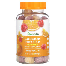 Lifeable, Gommes Calcium + Vitamine D3, Fruit Naturel, 60 Gommes