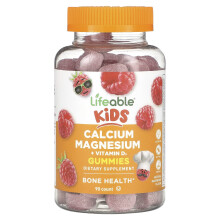 Lifeable, Kinder Kalzium Magnesium + Vitamin D3 Gummis, Natürliche Himbeere, 90 Gummis