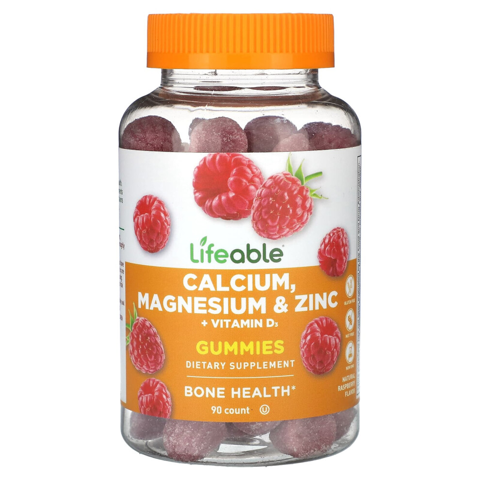 Lifeable , Calcium, Magnesium & Zinc + Vitamin D3 Gummies, Natural Raspberry, 90 Gummies