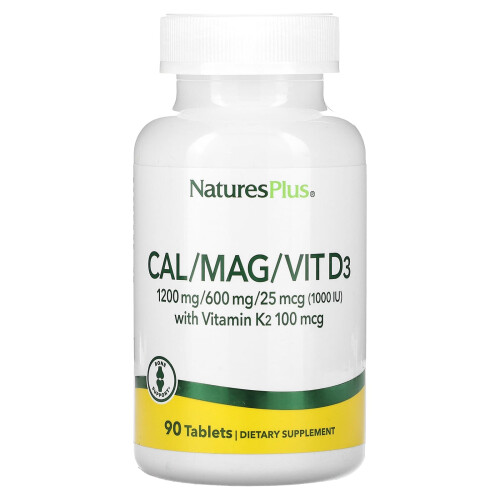 NaturesPlus, Cal/Mag/Vit D3 avec Vitamine K2, 90 Comprimés