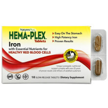 NaturesPlus, Hema-Plex, Eisen mit essentiellen Nährstoffen für gesunde rote Blutkörperchen, 10 Retardtabletten