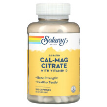Solaray, Cal-Mag Citrat mit Vitamin D-3, 2:1 Verhältnis, 180 Kapseln