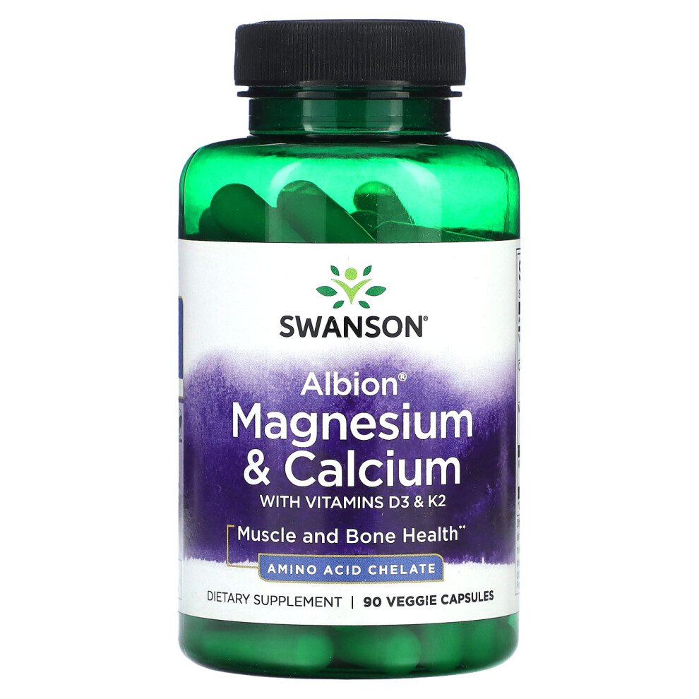 Swanson , Albion, Magnesium & Calcium With Vitamins D3 & K2, 90 Veggie Capsules