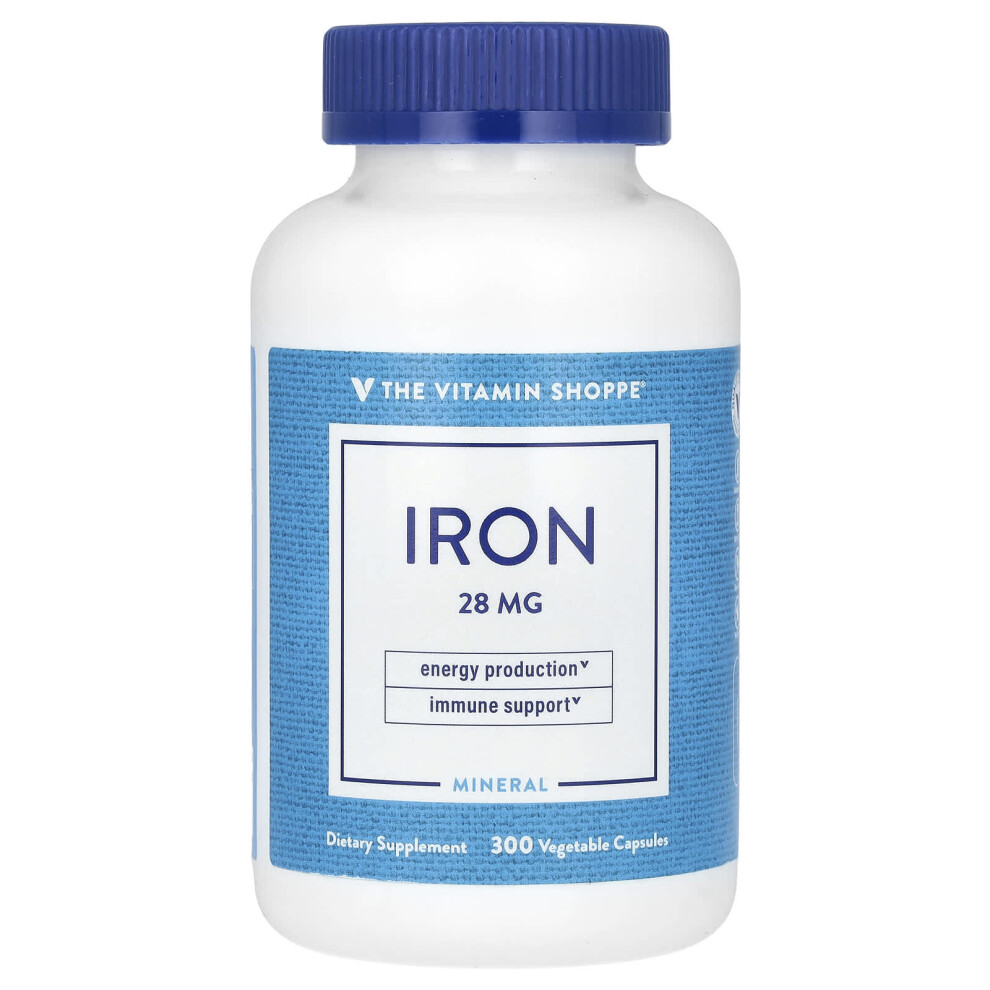 The Vitamin Shoppe , Iron, 28 Mg 300 Vegetable Capsules