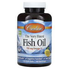 Carlson, Das Feinste Fischöl, Natürliche Zitrone, 700 mg, 120 Weichkapseln (350 mg pro Weichkapsel)
