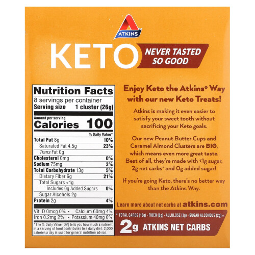 Atkins, Karamell-Mandel-Cluster, 8 Cluster, je 0,92 oz (26 g) 1