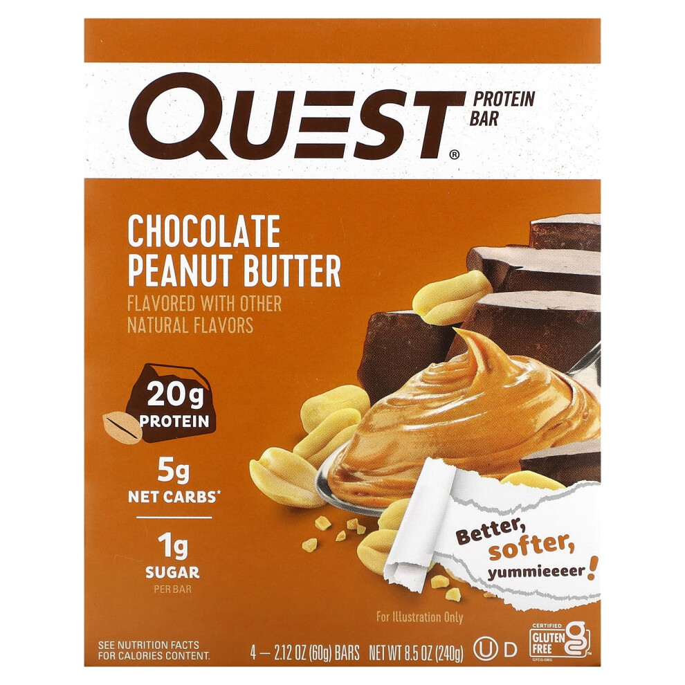 Quest Nutrition , Protein Bar, Chocolate Peanut Butter, 4 Bars, 2.12 Oz (60 G) Each
