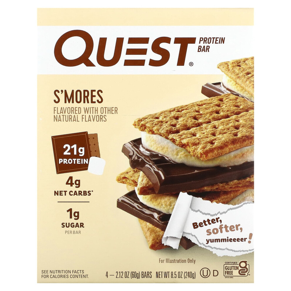 Quest Nutrition , Protein Bar, S'mores, 4 Bars, 2.12 Oz (60 G) Each