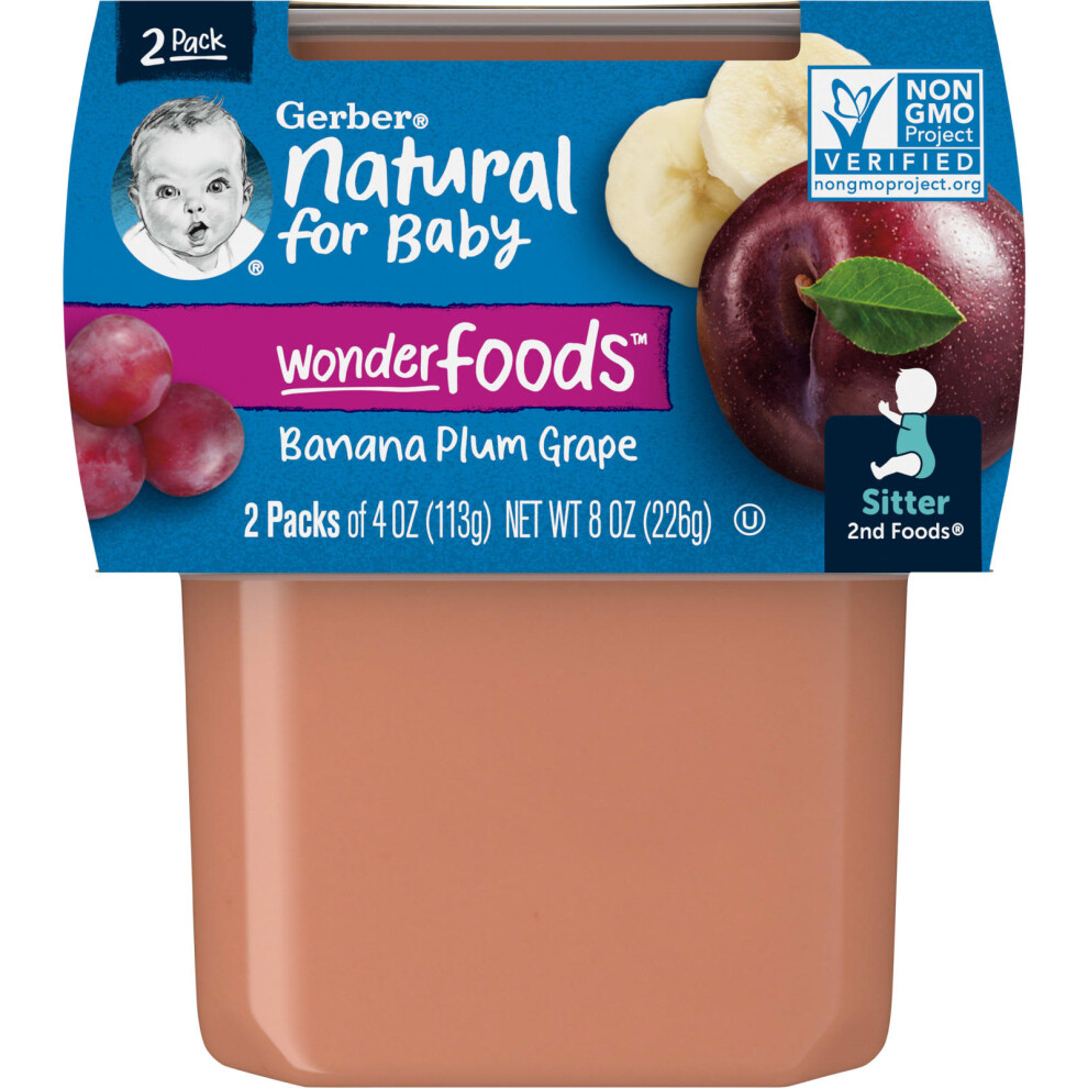 Photos - Baby Food Gerber , Natural for Baby, Wonder Foods, 2nd Foods, Banana Plum Grape, 2 Pack, 4 oz Each (113 g)